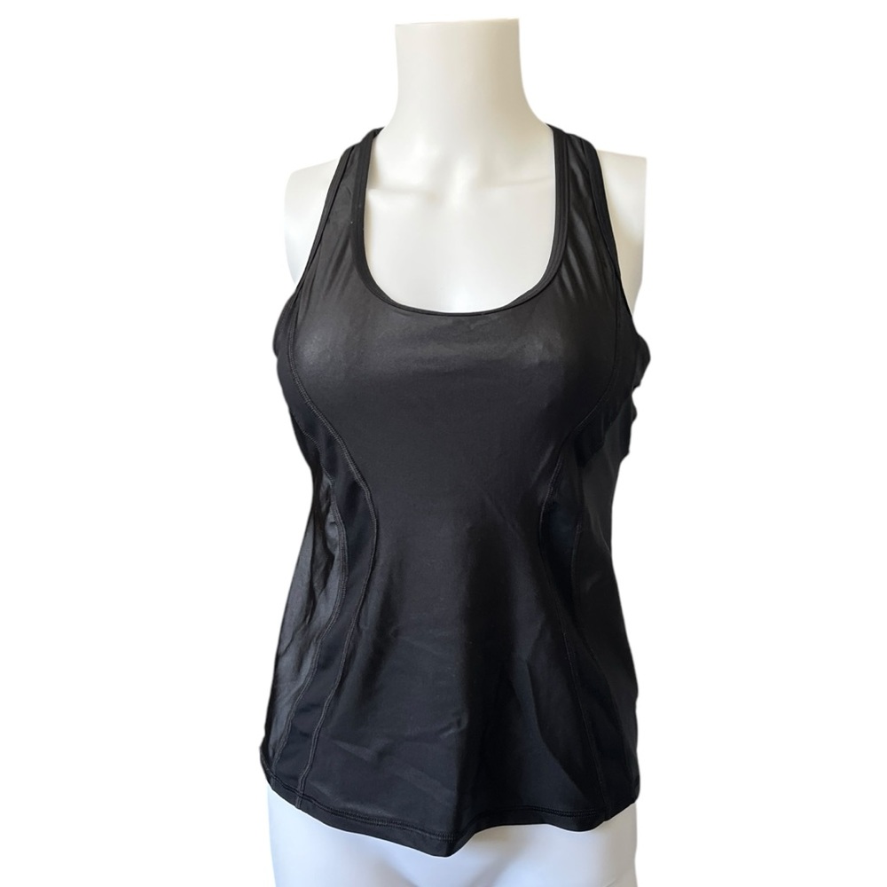 Shiny Black Athletic Tank Top Fitted Stretch Neutral